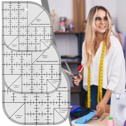 Non Slip Curved Corner Cutter Ruler Acrylic DIY Crafts Patchworks Sewing Template Quilting Accessories Multifunctional Ruler