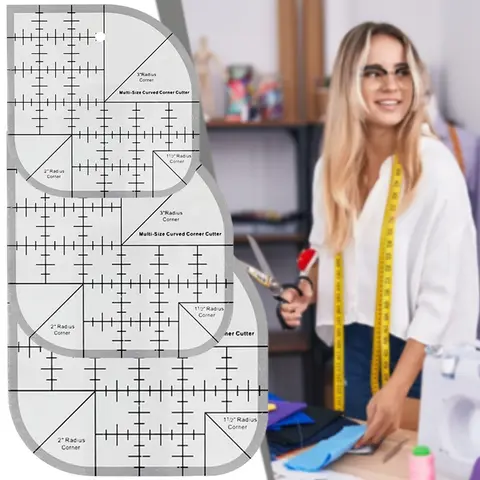 Non Slip Curved Corner Cutter Ruler Acrylic DIY Crafts Patchworks Sewing Template Quilting Accessories Multifunctional Ruler