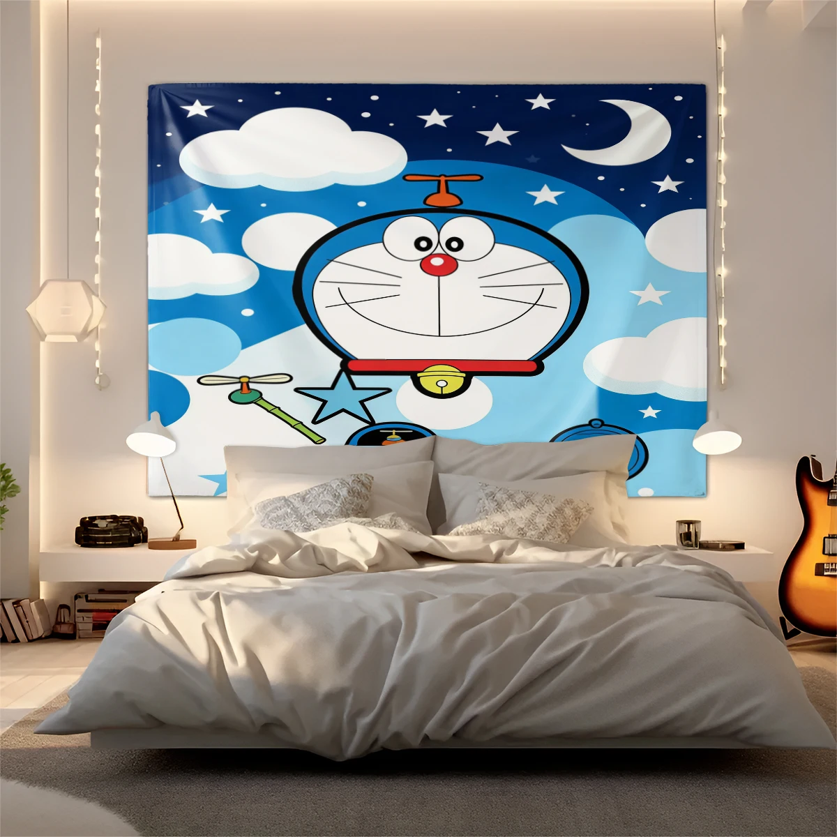 Tapiz de la fiesta Dorayaki de Doraemon, decoración de pared con personajes alegres, regalo animado de anime para fanáticos y coleccionistas