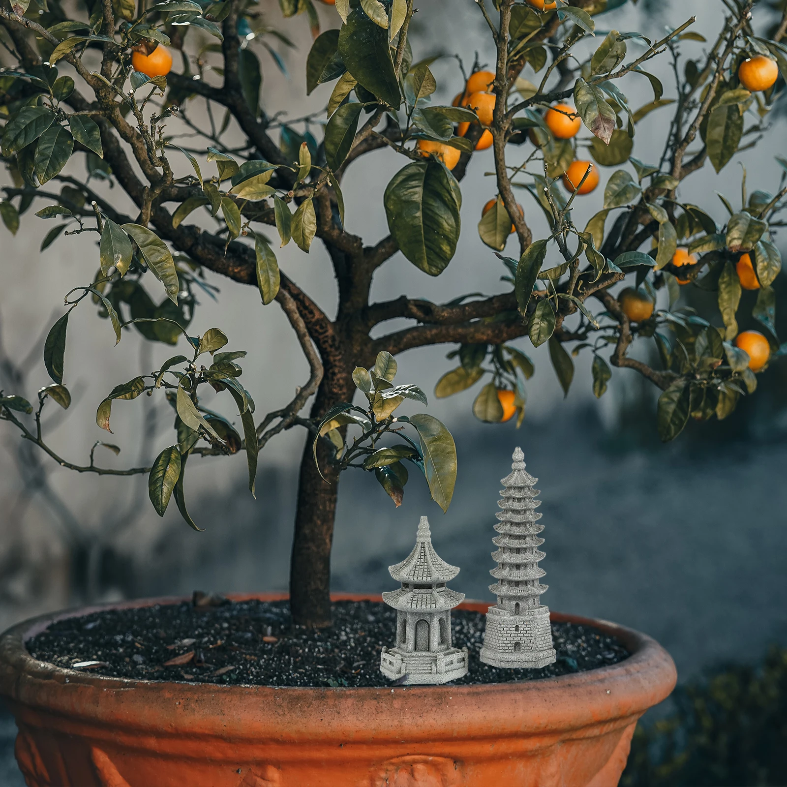 

2Pcs Lifelike Garden Tower Figurines Durable Simulation Landscape Decoration for Bonsai Micro Landscape Room Decor