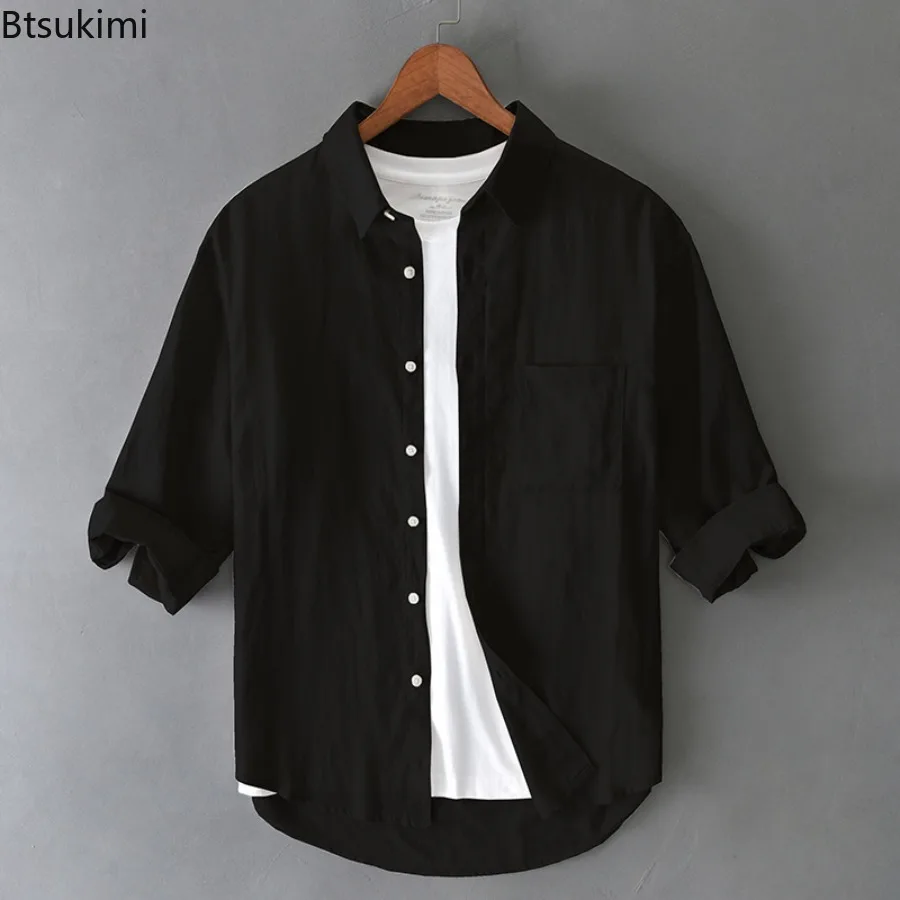 ربيع صيف جديد الرجال تنفس قميص كتان عادية تنوعا بسيطة سترة بلايز عالية الجودة الشباب قميص فضفاض معاطف الذكور #5