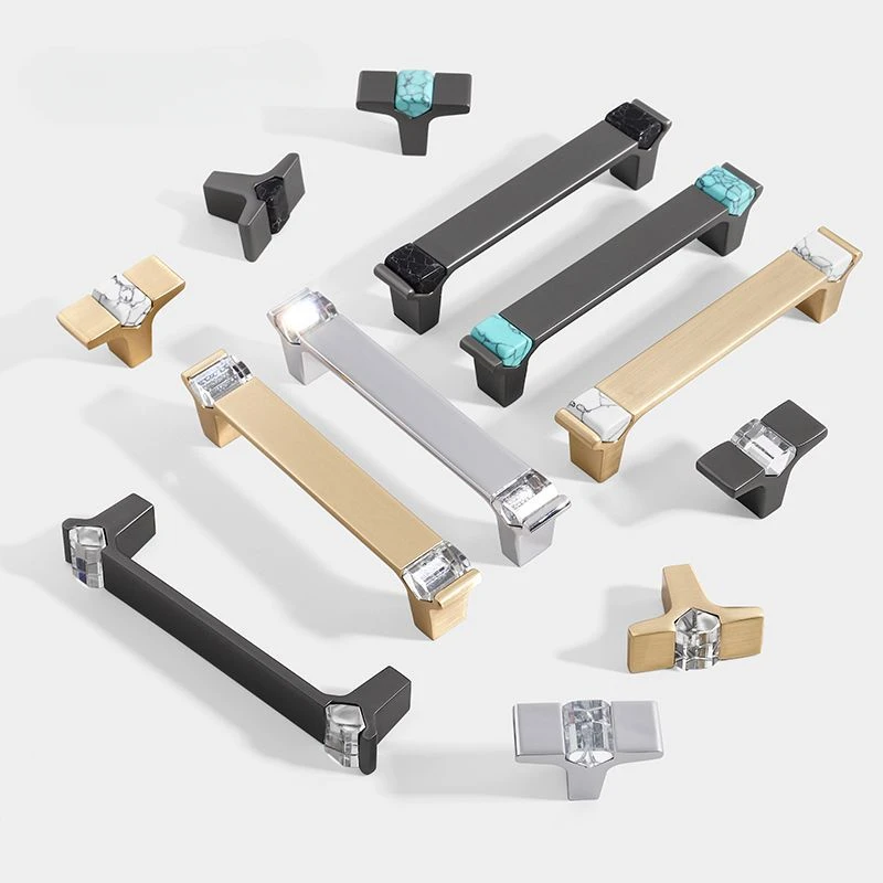 

Cabinet Door Handle gold Crystal Cross-Border Handle Simple European Style Cabinet Wardrobe Handle Drawer Single Hole