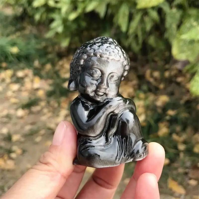 

Natural Silver Obsidian Sleeping Buddha Carving Crystal Healing Fengshui Fashion For Home Decoration Lucky Gift 1pcs
