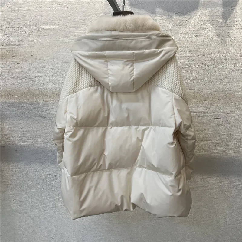 2025 Women's Clothing Hooded loose mink wool knitted mid-length style Autumn Winter New 1103