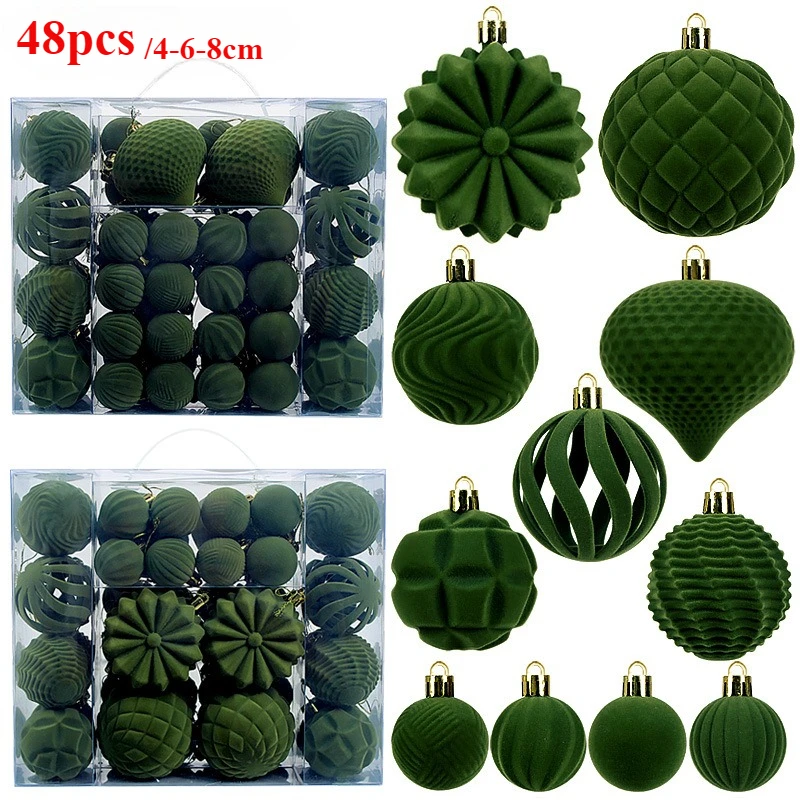 

48pcs Christmas Decorative Balls PVC Flocking Christmas Ball Pendant 4/6/8cm Set Christmas Ball Home Decoration Products Box Set