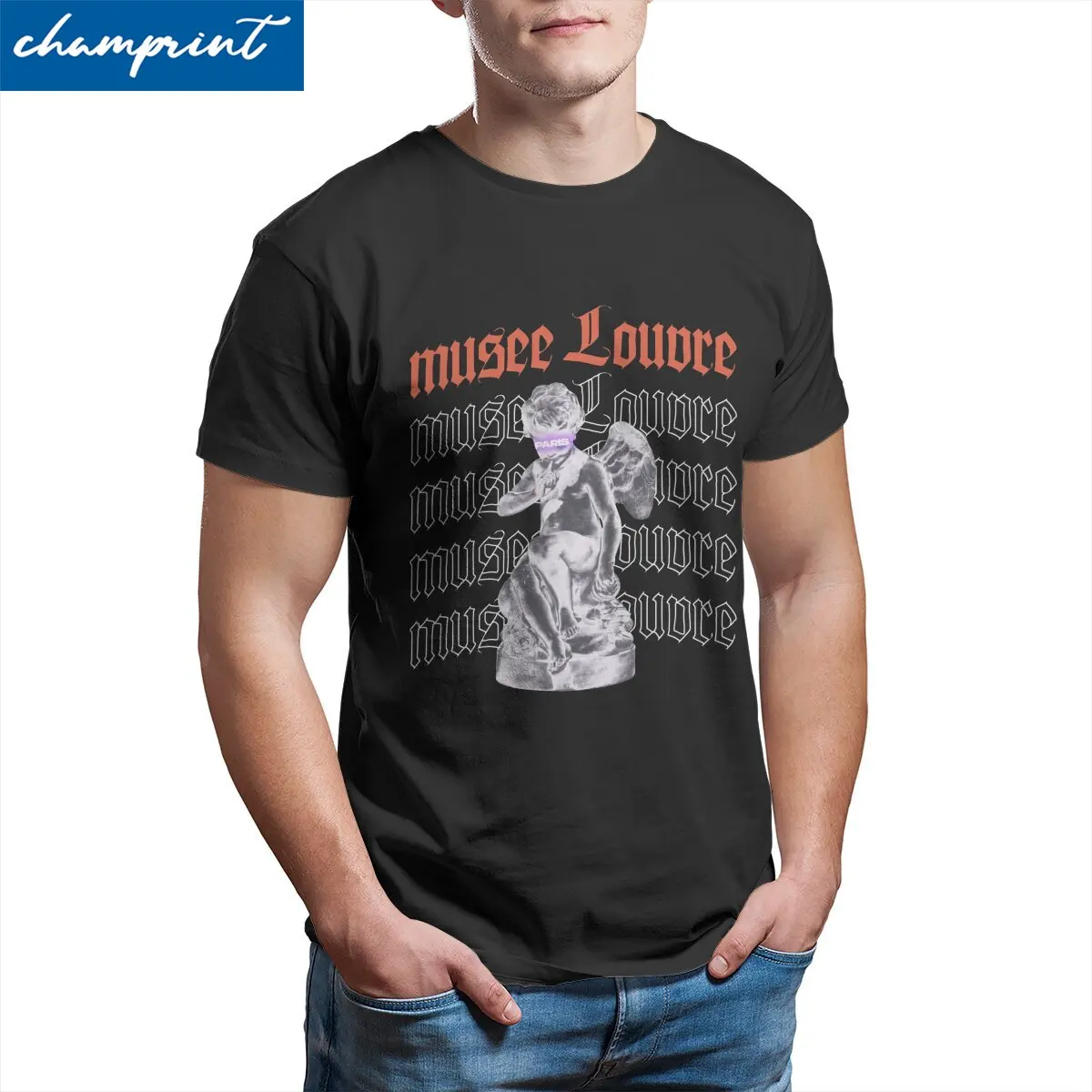 Humorous Silver Louvre Museum Sculpture T-Shirt Men Crew Neck Cotton T Shirts Paris Short Sleeve Tee Shirt Birthday Gift Clothes