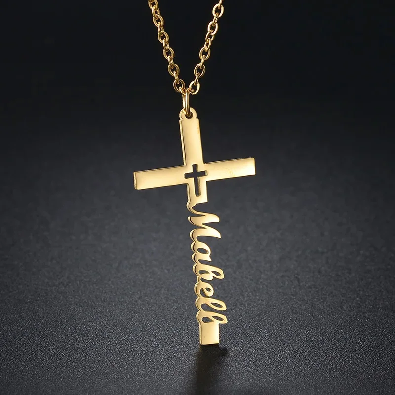 اسم شخصي الصليب قلادة مخصصة الفولاذ المقاوم للصدأ عقد ذهب الصليب قلادة تصميم بسيط الأزياء والمجوهرات هدية عيد ميلاد