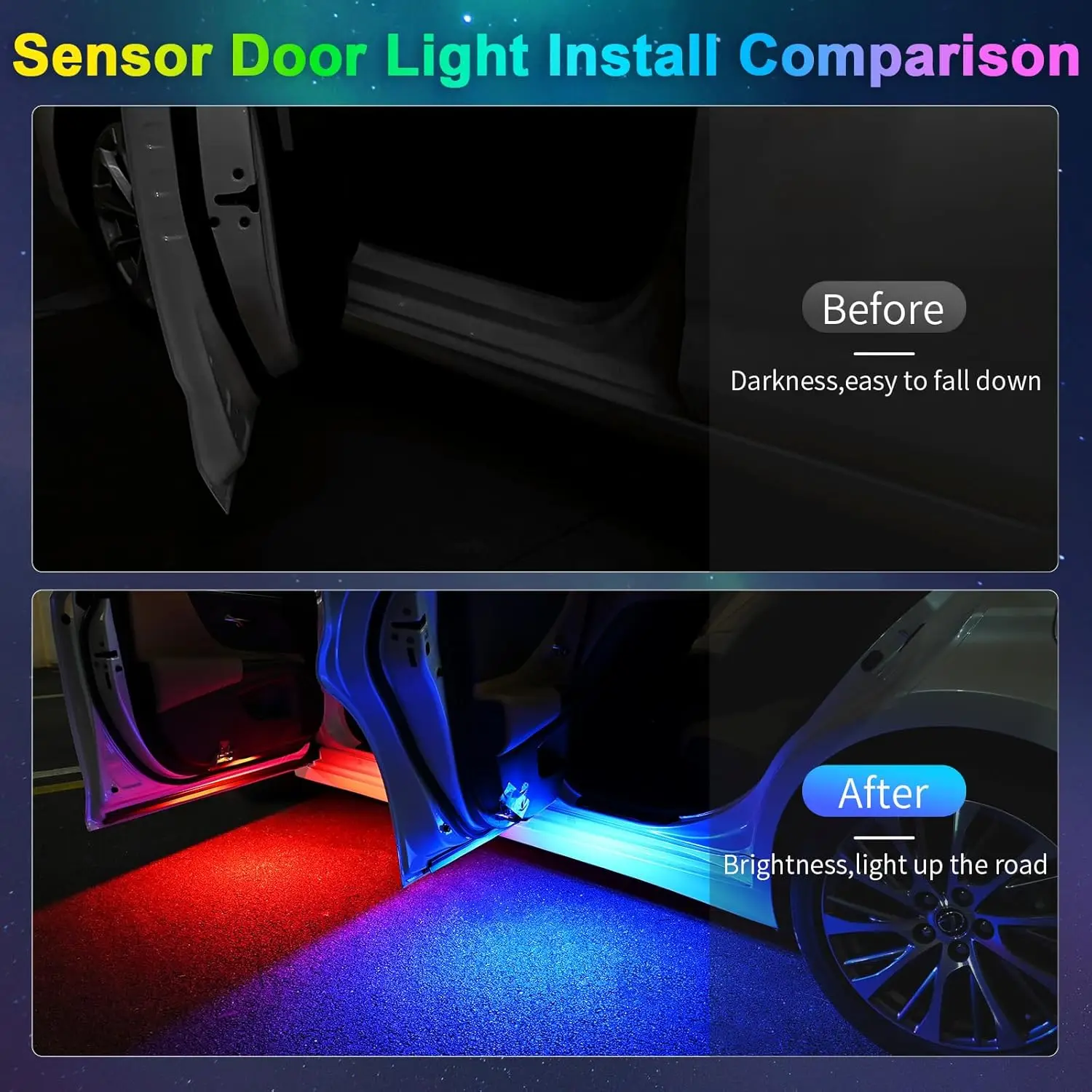 Universal LED Door Magnetic Welcome Light Electric Motorcycle RGB Flashing Gradient Mode Night Driving Safety Warning Light USB