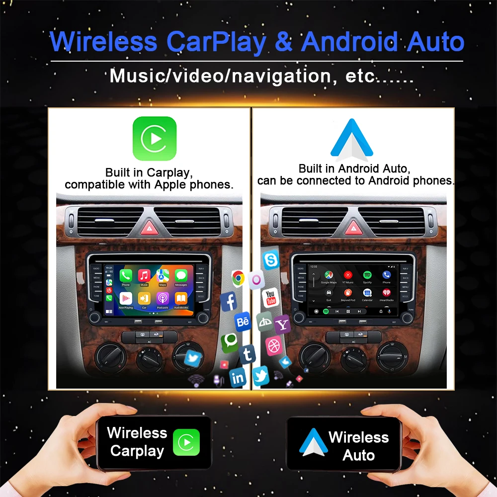 ل VW Volkswagen سيارة مشغل وسائط متعددة Android13 7 ''شاشة تعمل باللمس سيارة راديو ذكي لتحديد المواقع والملاحة DSP WiFi 4G Carplay اللاسلكية