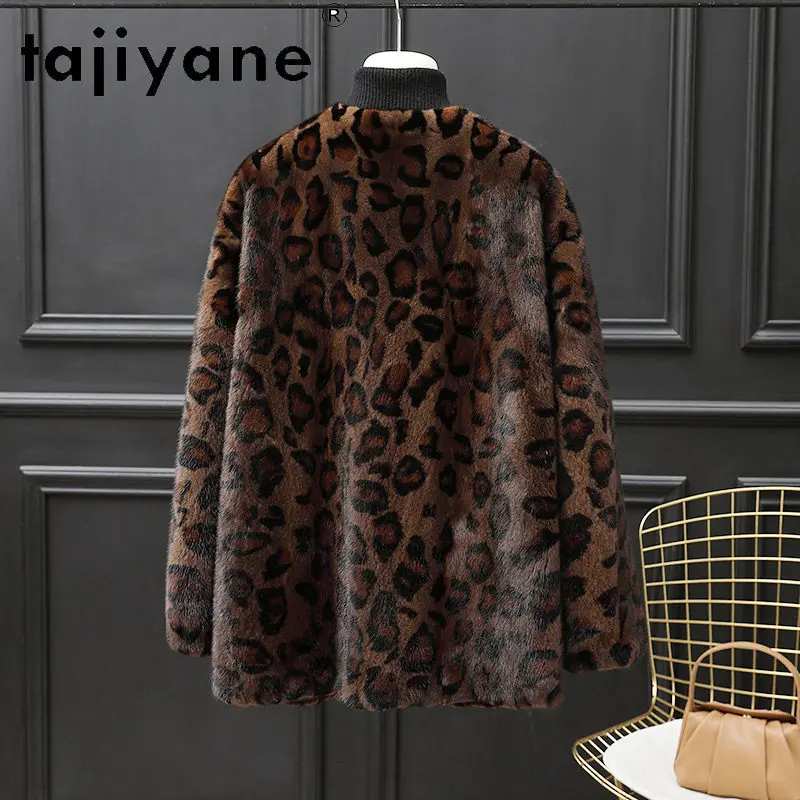 TAJIYANE Whole Mink Fur Coat Women Leopard Print Real Fur Jacket Short V-neck Winter Coat for Women Clothing 2026 Tops Chic Шуба