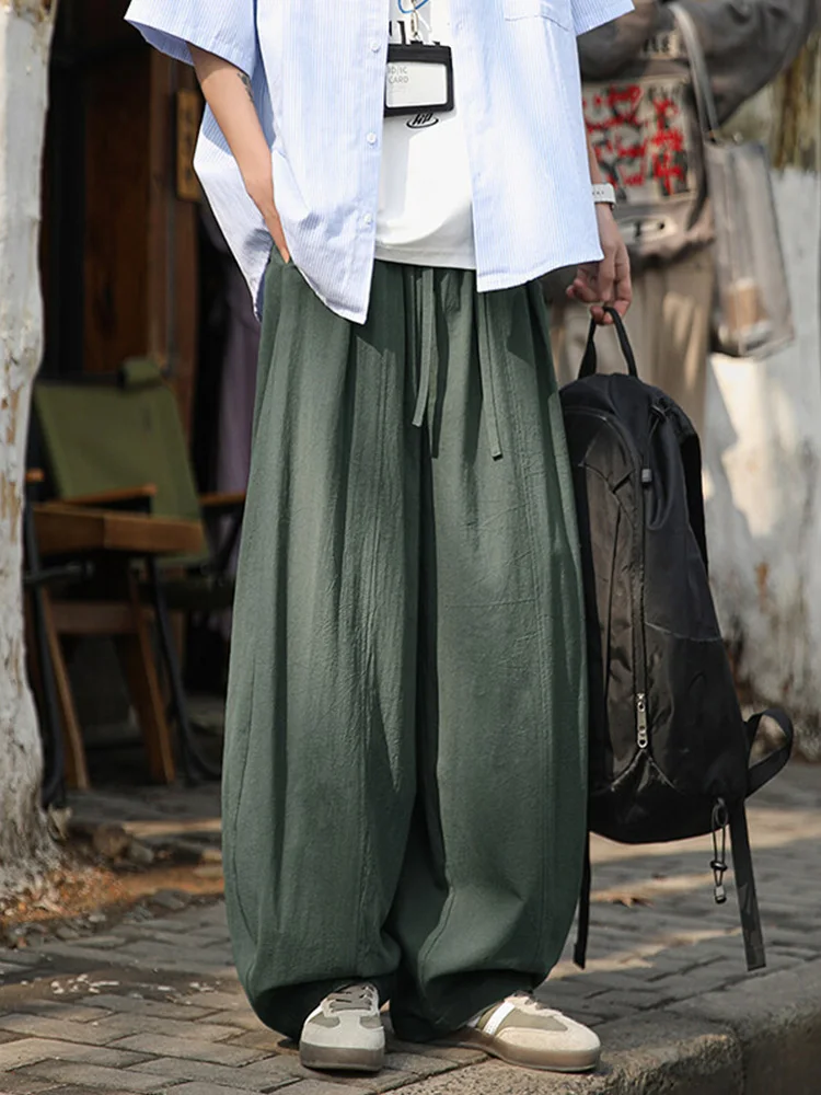 Men's Casual Cotton Linen Pants Spring Summer Loose Wide Leg Lantern Straight Drapey Knife  Long Trousers Leisure orts