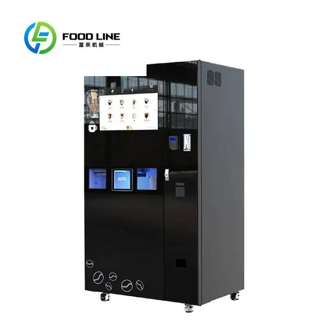 FOODLINE Customized New Upgraded Tempered Glass Panel Fully Automatic Multifunction Coffee Vending Machine With Ice Cubes