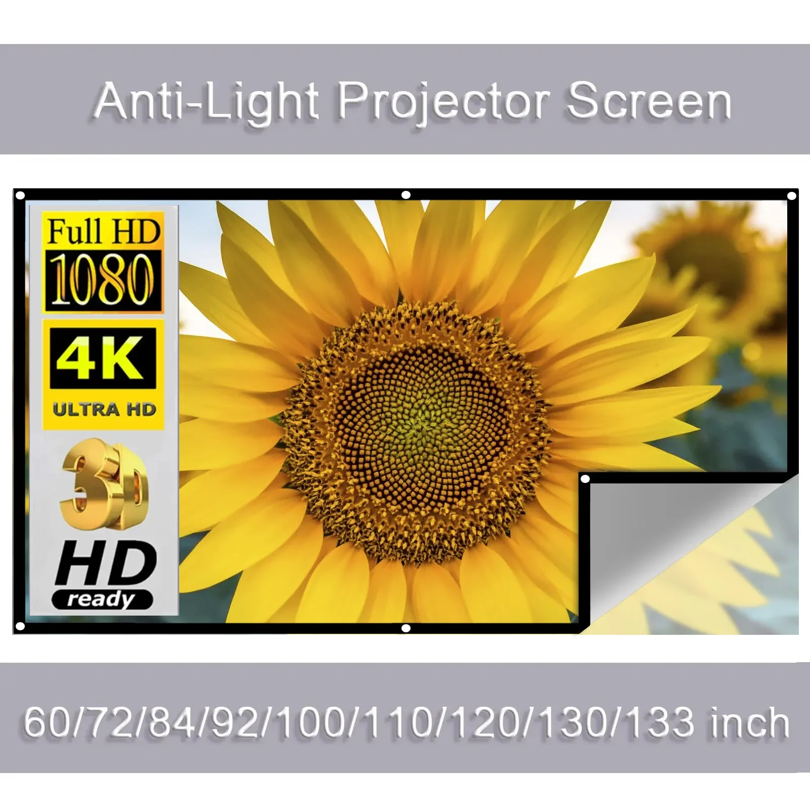 2025 High Brightness Portable Projection Screen Anti-Light Projector Curtain Metal Reflective Cloth Fabric 10-130 inch For HY300