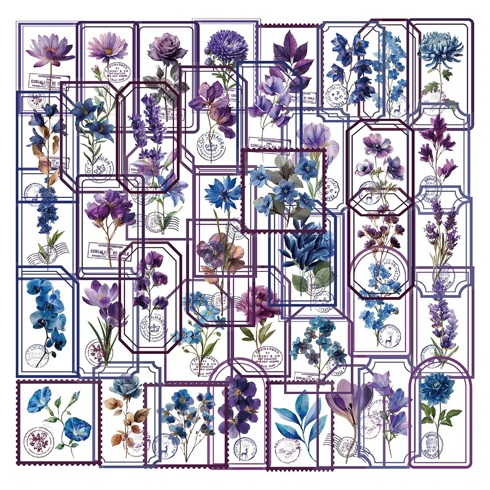 10/30/50pcs Creativo Fiore Viola Timbro Graffiti Adesivi Estetica FAI DA TE Skateboard Telefono Bagagli Laptop Retro PET Adesivo Decor