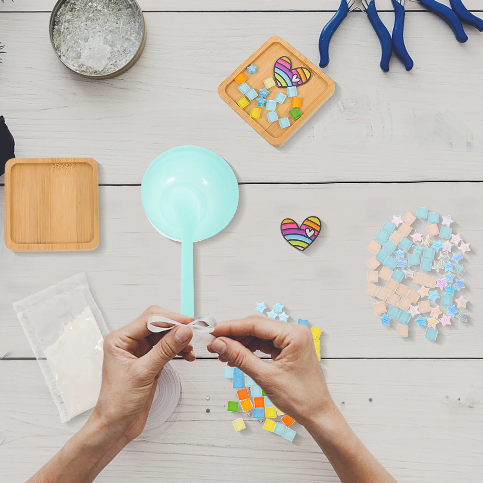 

2 set 2 Sets Diy Mosaic Cup Mat Material Kit Smooth Insulated Design Creative Coaster Making Supply For Home Kitchen Table Decor