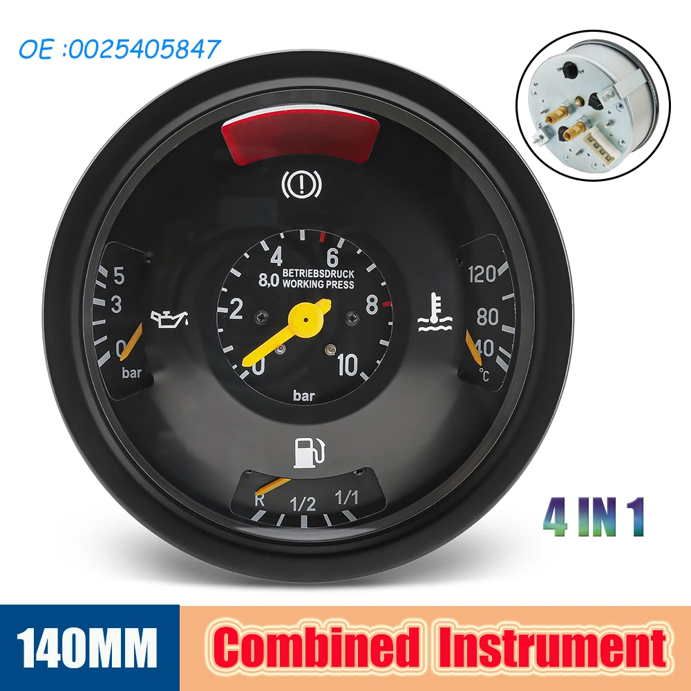 For Beijing Benz 4 in 1 Combined Instrument 140MM Heavy Duty Truck Meter Assembly Water Temp Fuel Level Oli Press 0025402347