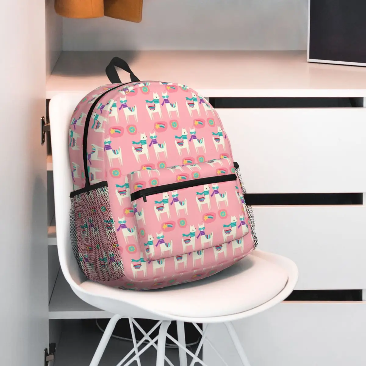 

Tween Llamas On Pink Backpack Student BookBag Kids School Bag Laptop Shoulder Bags for Boys Girls