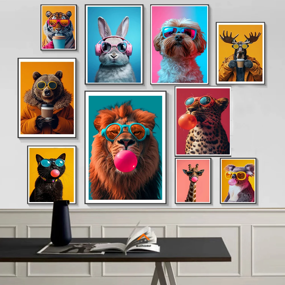 

Jaguar Lion Giraffe Bear Rabbit Aesthetic Poster Print Fashion Sunglasses Animal Canvas Painting Wall Art Living Room Home Decor