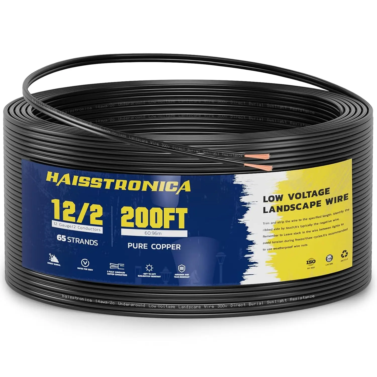 12/2 250FT Landscape Lighting Copper Wire 12 Gauge 2 Conductor Landscaping Lights Wired Outdoor Direct Burial Electrical Wire