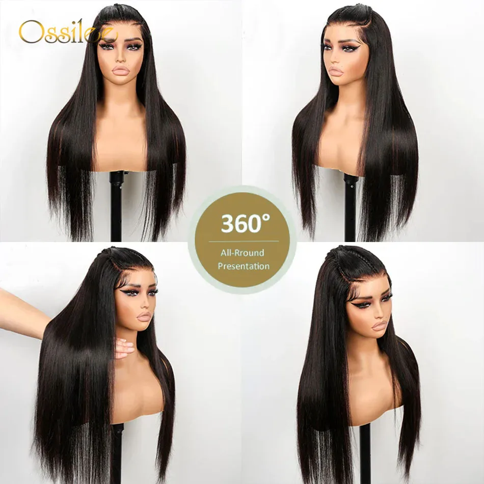 Perucas de Cabelo Humano Ossilee-Pre-Braid, Peruca Frontal Reta HD, 250 Densidade, 13x4 Perucas Frontais Completas, 13x6