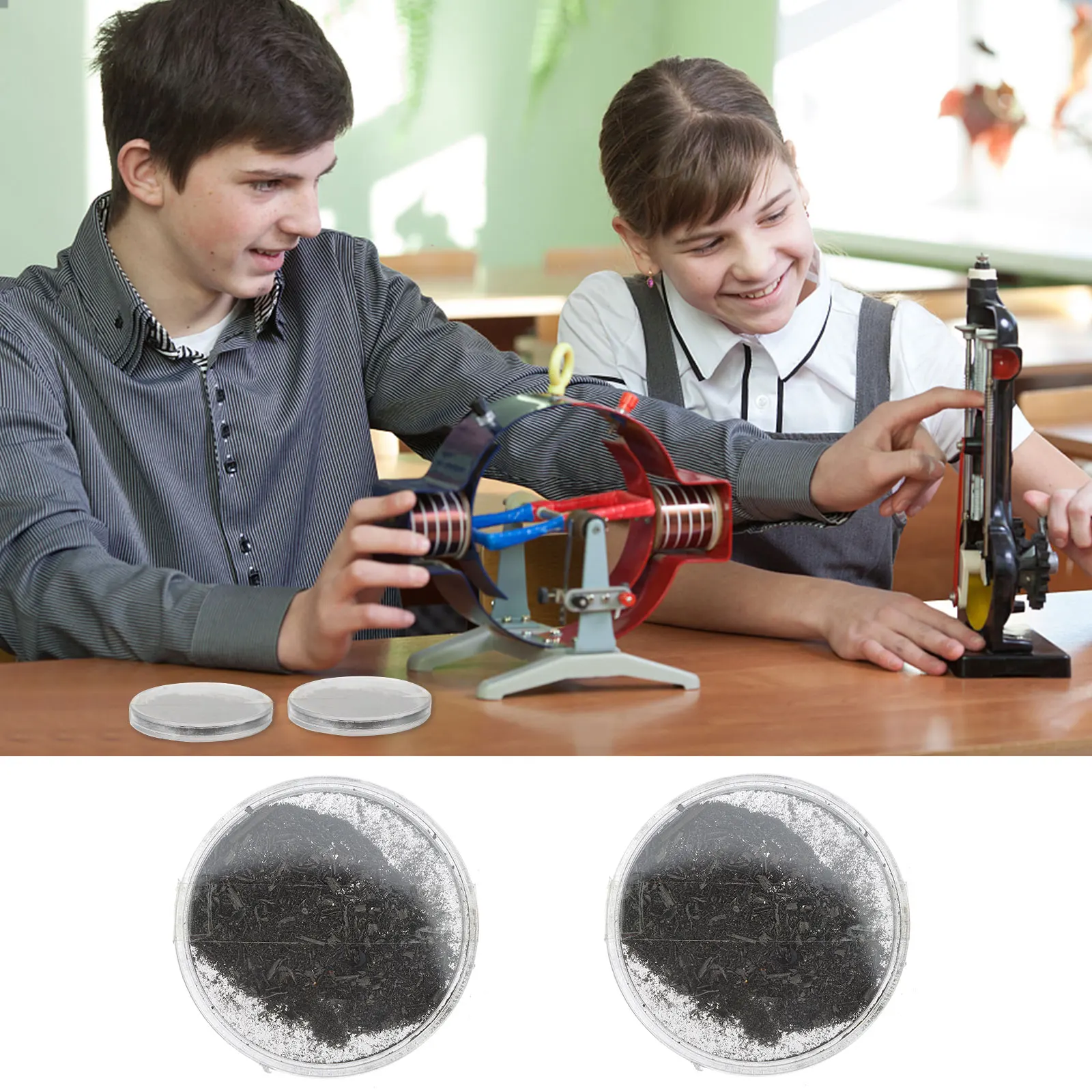 2 قطعة معيد مغناطيسي تجارب علمية مسحوق حديد الجسيمات الكهرومغناطيسية