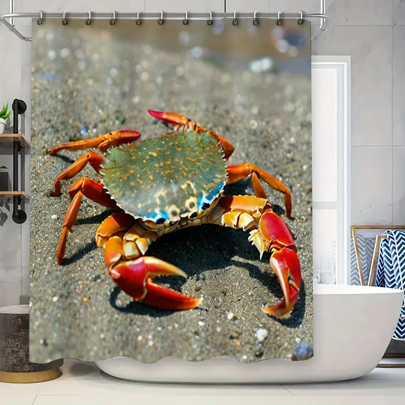 

Высококачественная занавеска для душа с принтом и крабовым дизайном для домашнего декора в ванной комнате, водонепроницаемая ткань, подходит для