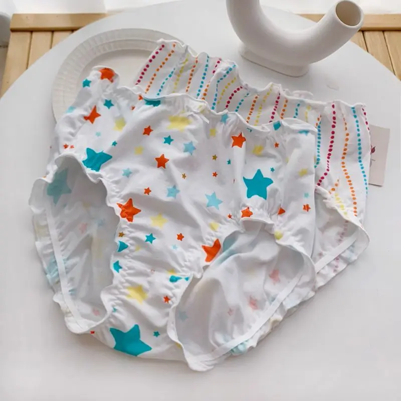 

Couple Sexy Figure-hugging Underwear Plus Size High Waist Pure Cotton Printed Panties ABDL Pleated Breathable Home Briefs