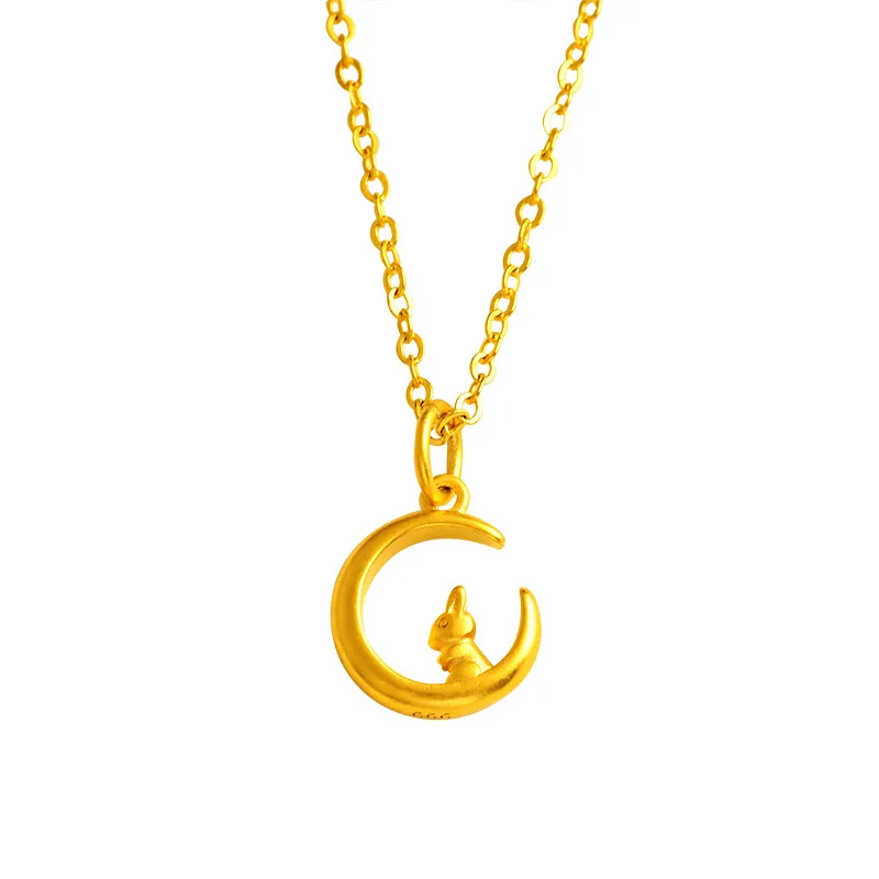 Wholesale PN702 European Fine Woman Girl Bride Mother Party Birthday Wedding Gift Moon Rabbit 24KT Gold Pendant Charm NO CHAIN