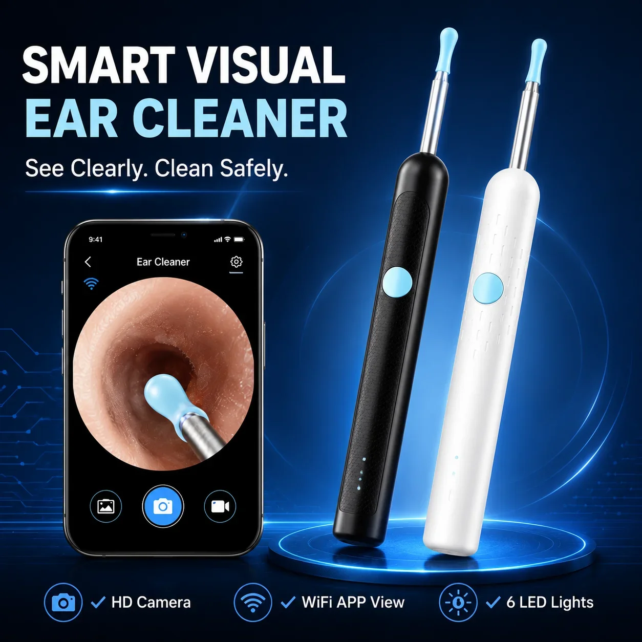 Smart Visual Ear Wax Remover with 1080P HD Camera, USB C Rechargeable Ear Cleaner, Waterproof Ear Scope Otoscope, Safe Ear Wax R