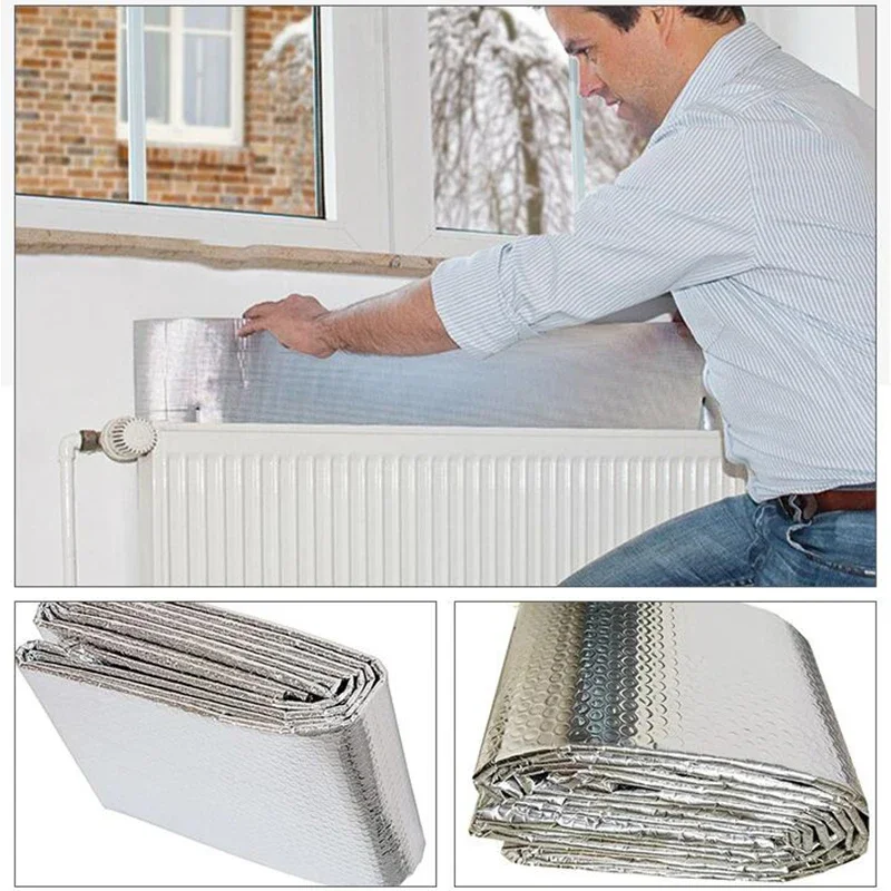 5M Aluminum Foil Thermal Insulation Film Radiator Heat Reflector Energy Saving Pad Film Roof Room Window Sunscreen Thermal