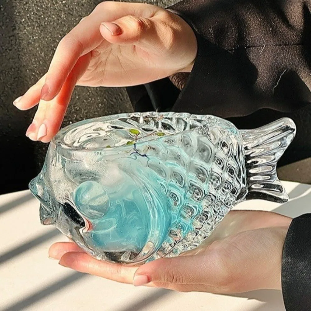 Cocktail Tool 3D Pufferfish-shaped Glass Cup Thick Ice Cream Cup Wine Glass Lovely Transparent Fish-shaped Glass Restaurant