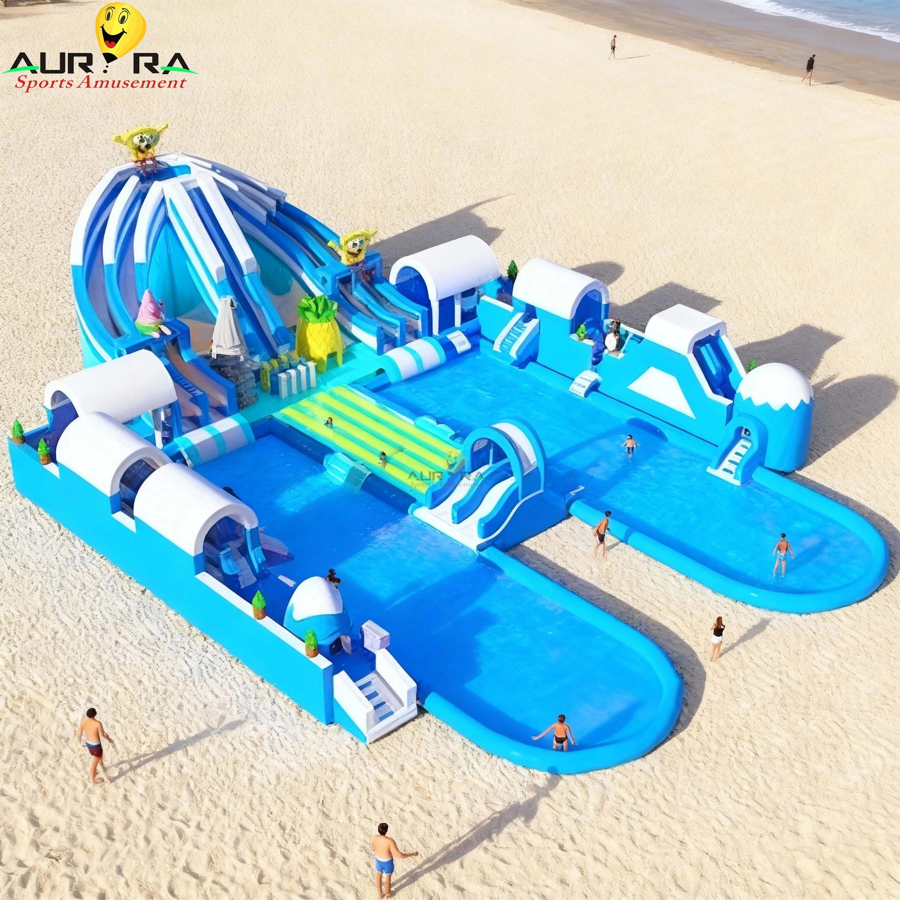 Inflatable Water Theme Park with Swimming Pool Portable Outdoor with Ice Tub Tents and Small Slide for Family Summer Play