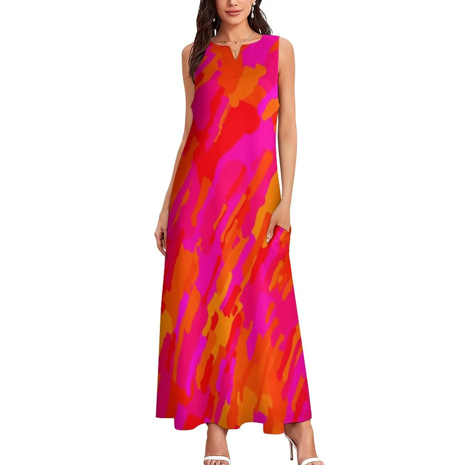 Hot fuchsia orange Long Dress Dance dresses dresses summer Dress