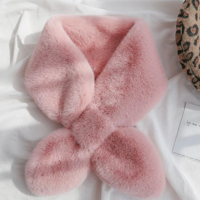 FAITOLAGI coreano inverno Faux Rabbit Fur donna sciarpa morbida peluche Snood sciarpe tinta unita collo scaldino roba regalo di natale