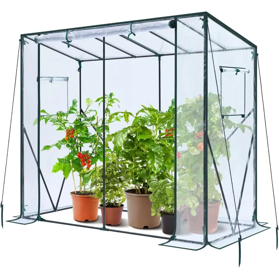 

Portable Lean to Greenhouse for Outdoor Use: Heavy Duty Tall Transparent Plastic Growing Shed Tent with RollUp Zippered Door fo