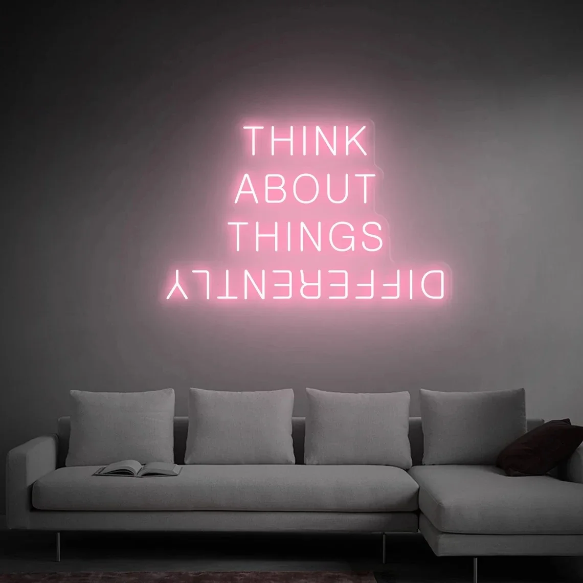 Think About Things Differently Neon Light Sign, Birthday Gifts Neon Sign LED Light Sign Room Yard Home Wall Decor Art, Gift for