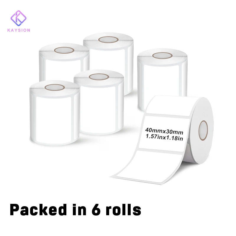 

KAYSION 6 Rolls White Sticker fWaterproof Paper Adhesive Label White Anti-Oil for Mini Portable Thermal Printer Tape