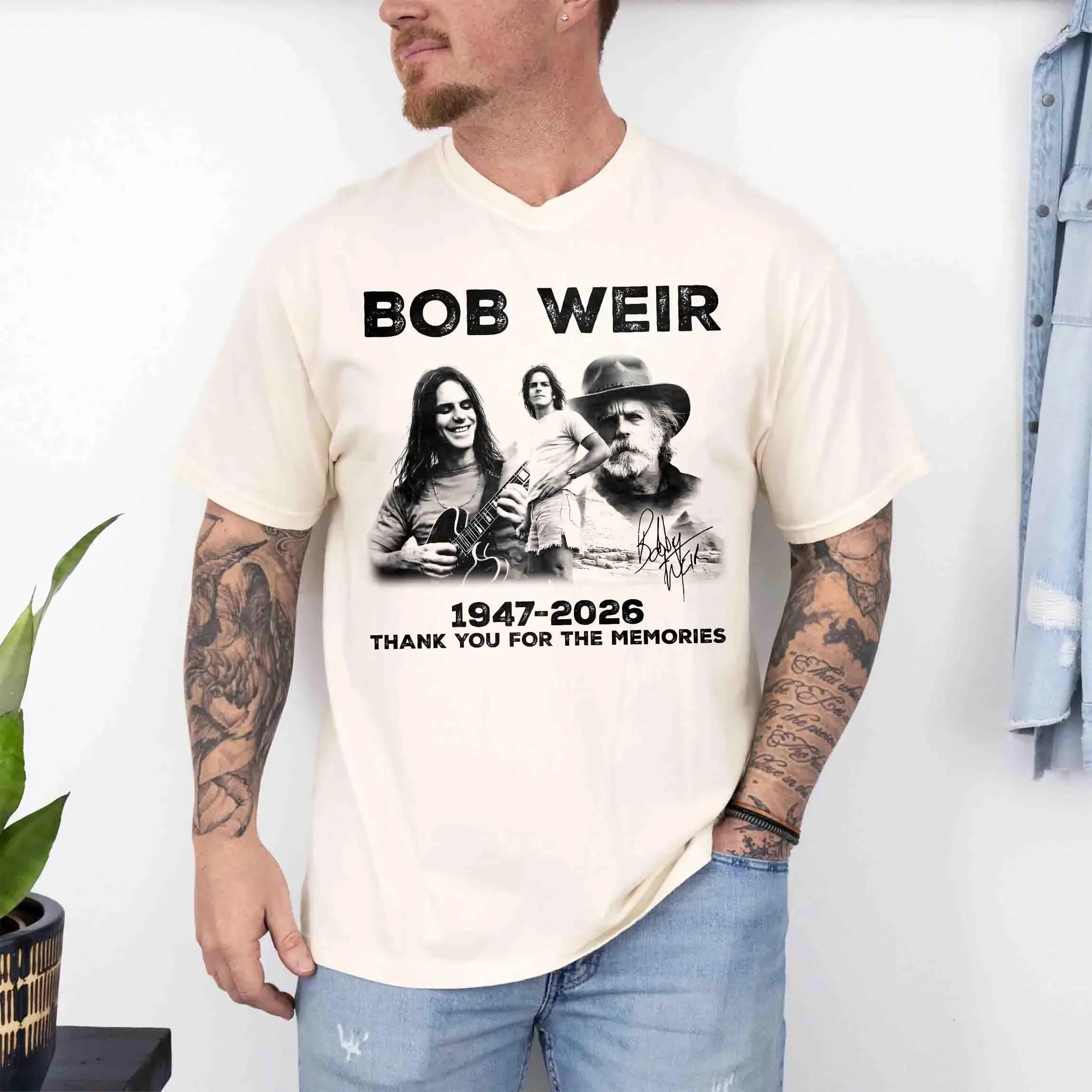 Bob Weir Thank You for The Memories T-Shirt Grateful Dead Fan Tee Oversized Classic Jam Band Guitar Art Tee Cotton High Quality