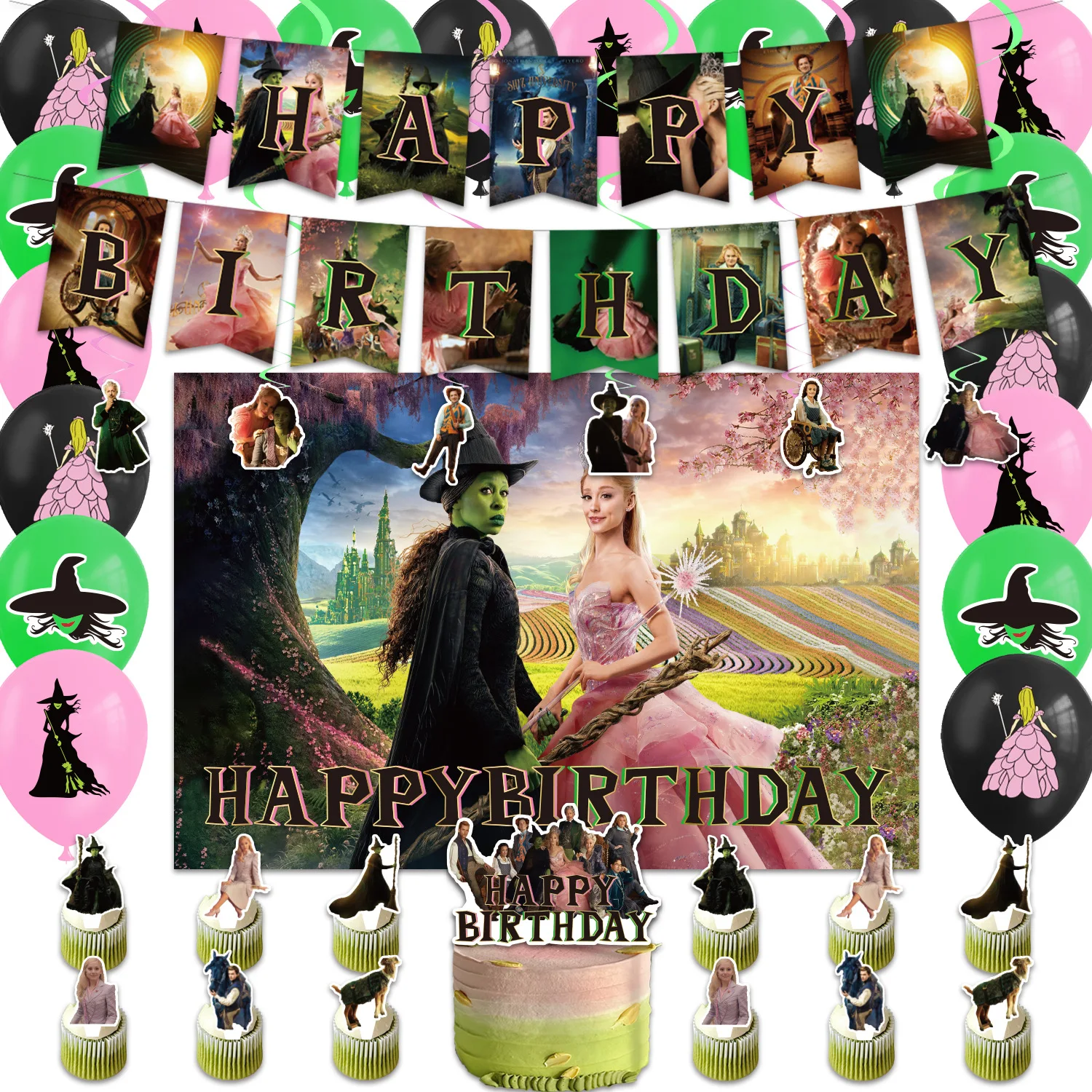 

Wicked Birthday Decorations Banner Balloons Backdrop Cake Topper Party Kit
