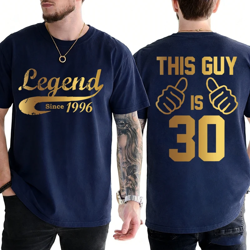 Funny 30th Birthday Gift T-Shirt for Men Legend Since 1996 & This Guy Is 30 Double Sided Print Tops Oversized Short Sleeve Tees