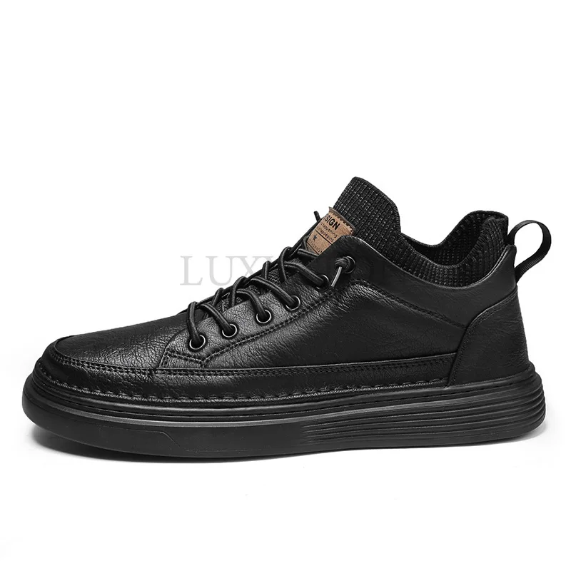 Men Vulcanized Shoes New Style Genuine Leather Casual Spring Fashion Comfortable Thick Soled Vulcanized Tennis Shoes for Men