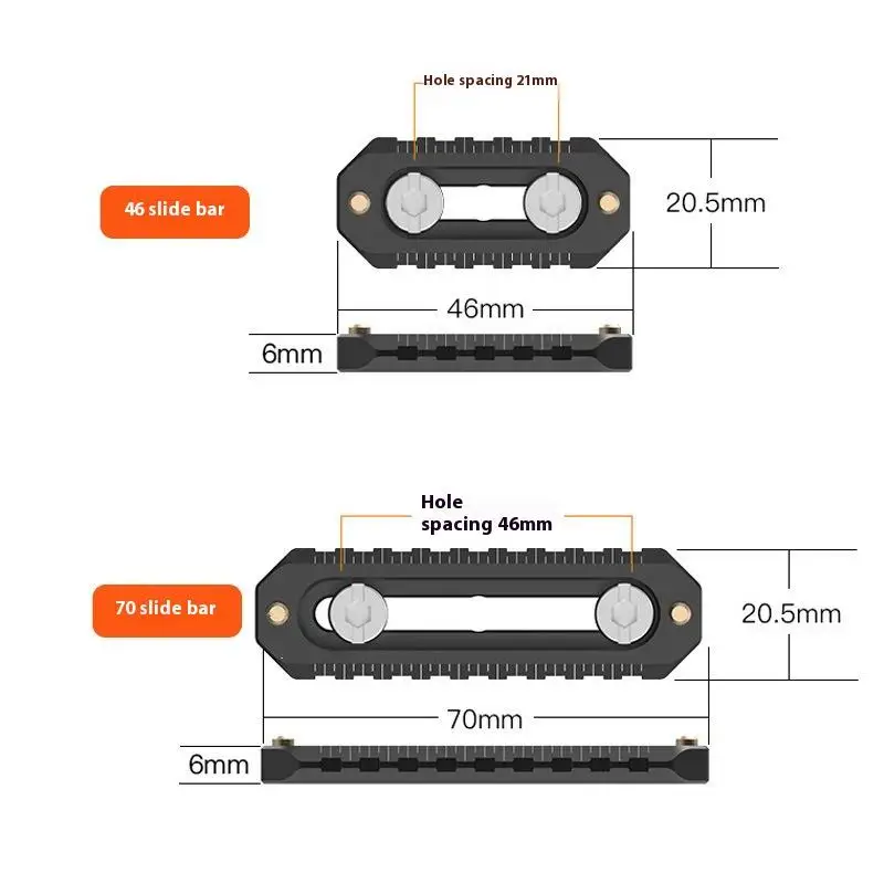 Mini-Schiene, Anti-Off-Schnellspanner, Dicke 6 mm, Länge 46/70 mm, mit 1/4 Zoll Schrauben, Sicherheitsnadeln für Griff, Kamerakäfig