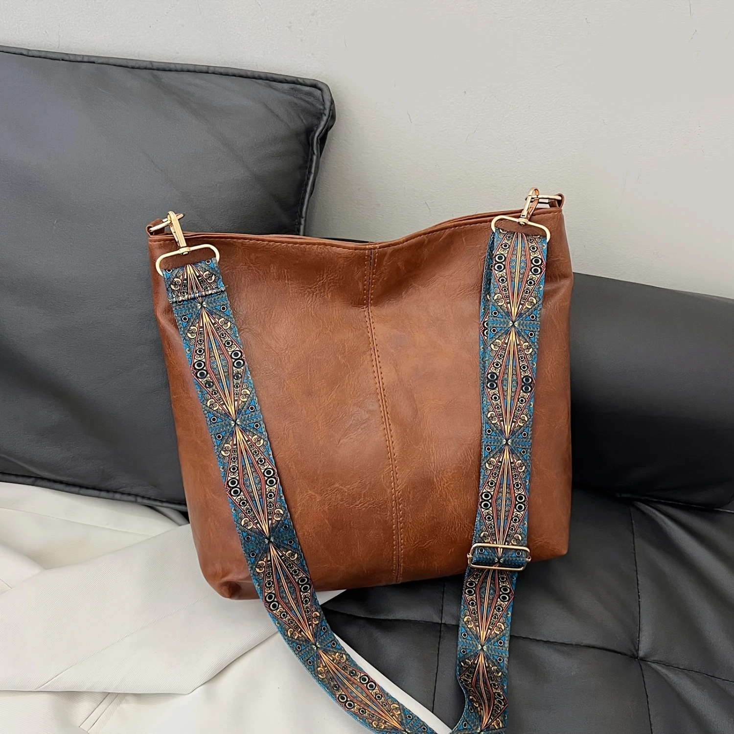 Geometric Strap Hobo Bag, Large Capacity Crossbody Bag, Fashion Shoulder Bag
