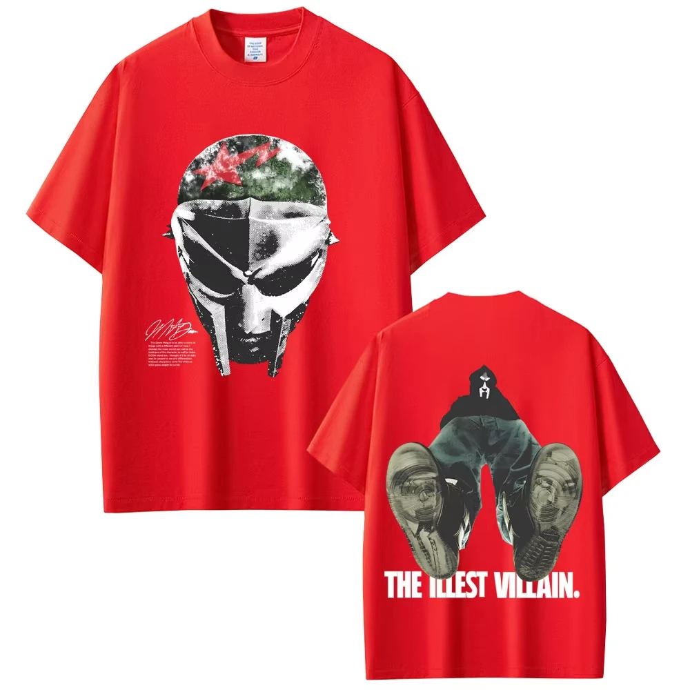 مغني الراب Mf Doom Madvillainy The Illest الأشرار ألبوم مزدوج الوجهين طباعة تي شيرت الرجال النساء الهيب هوب موضة موسيقى البوب تي شيرت