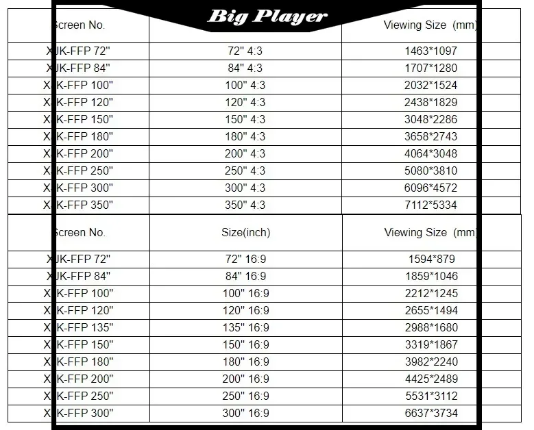 150 180 200 220 250 300 بوصة 16:9 4:3 شاشة عرض أمامية وخلفية سريعة الطي شاشة عرض خارجية محمولة