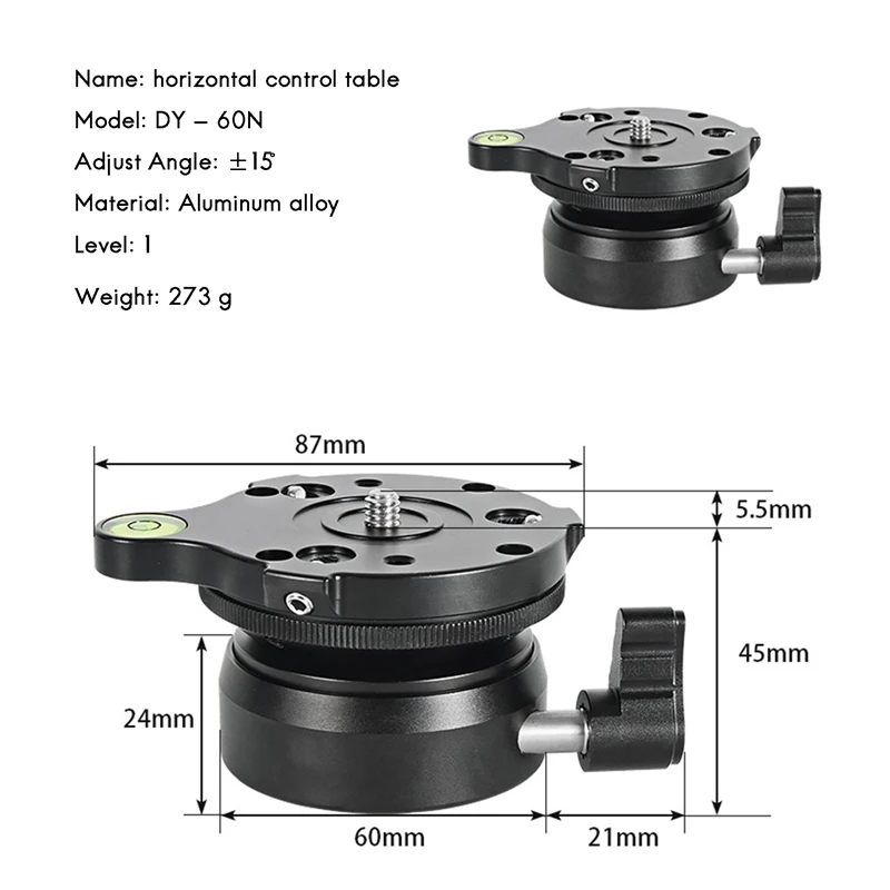 DY-60N Tripod Head Leveling Base Adjusting Plate With Bubble Level For DSLR Camera