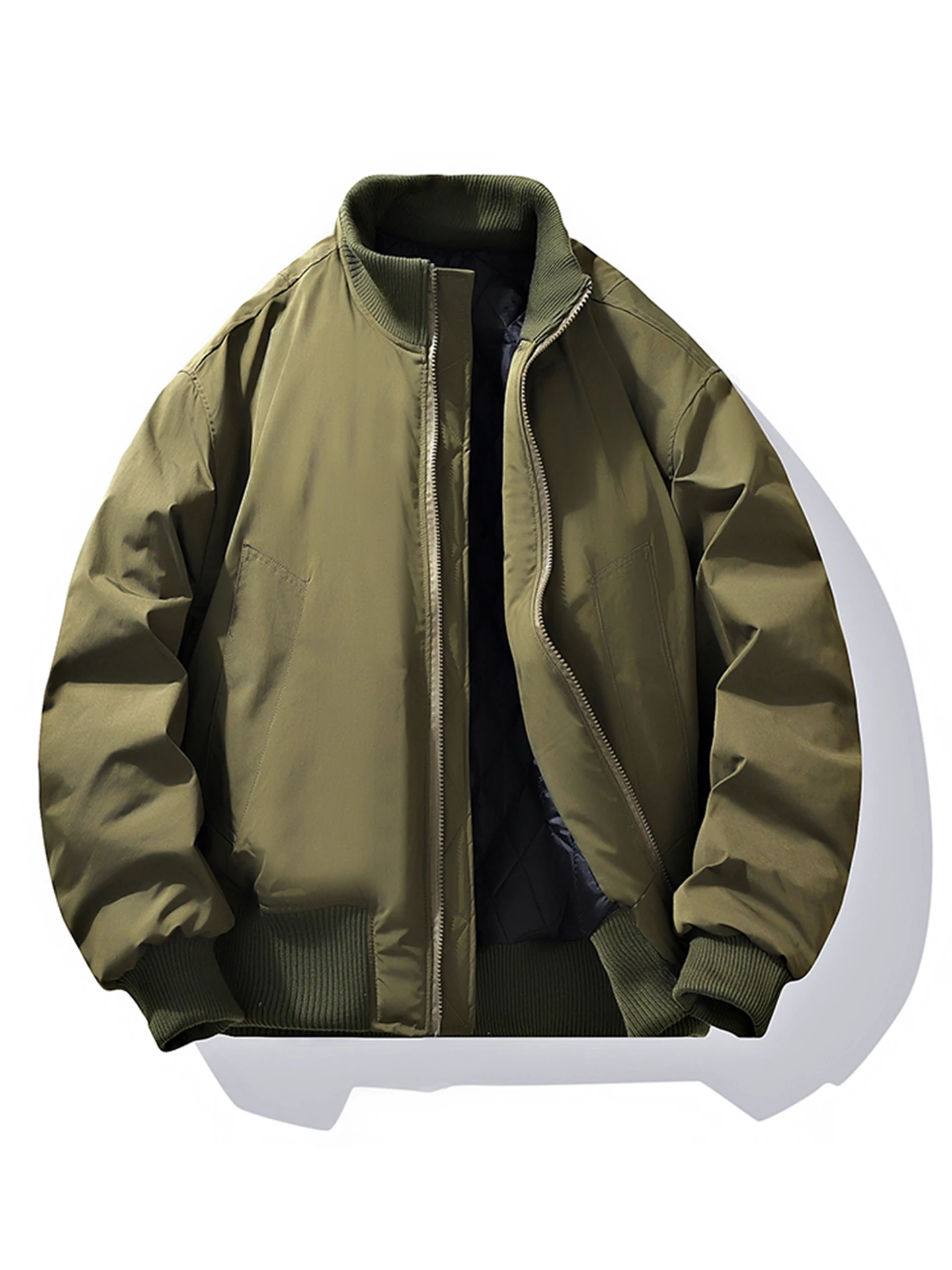 

Men's Winter Thiened ort Flight Jaet Cotton Padded Zipper Closure Stand Collar Baseball Sle Warm Casual Coat