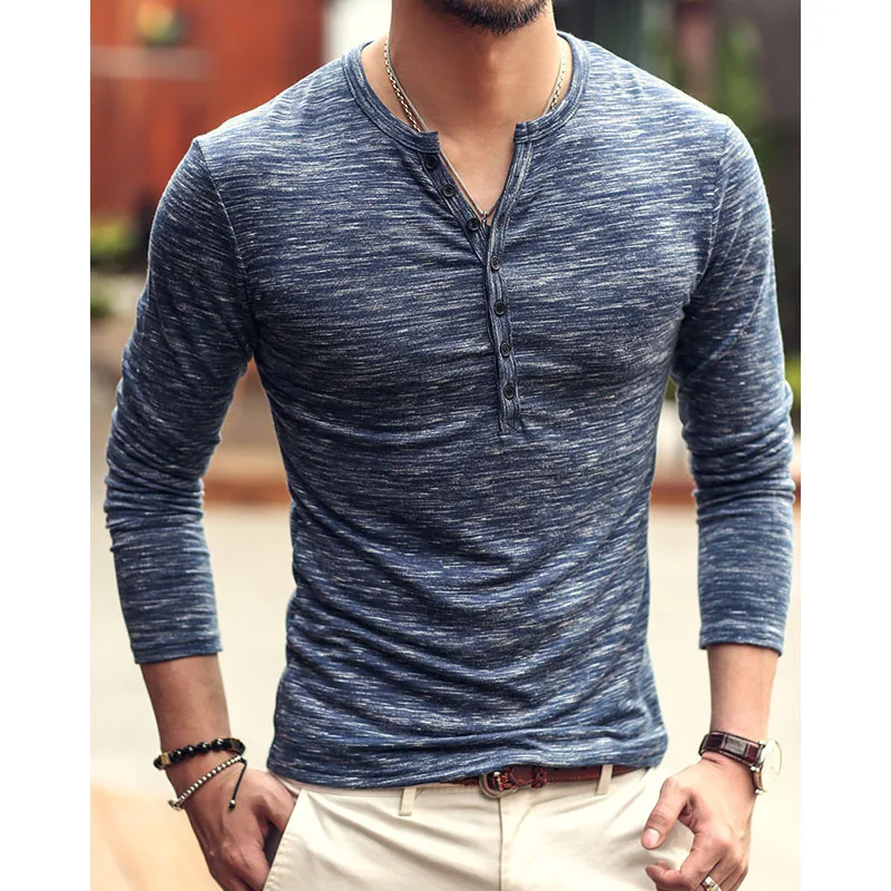 Summer Long Sleeve T Shirt Men Casual Cotton High Quality Slim Tops Tees Henley Shirts Breathable Streetwear camisetas hombre