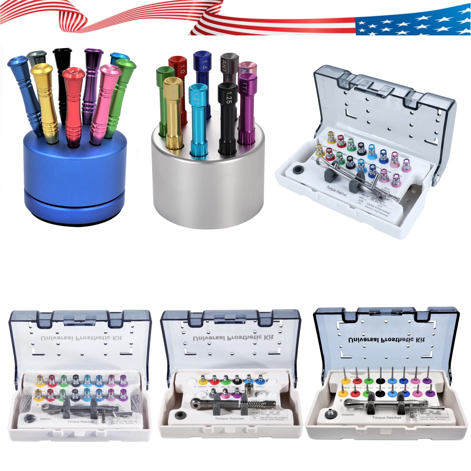 

Универсальный набор для протезирования зубных имплантатов: динамометрический ключ-трещотка, отвертки, инструменты для снятия имплантатов, стоматологические инструменты