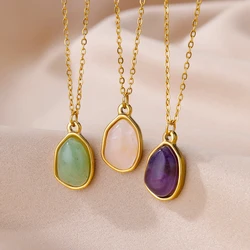 Natural Healing Crystal Necklace Stainless steel Necklace Colorful Crystal Irregular Healing Crystal Pendant Necklaces for Women
